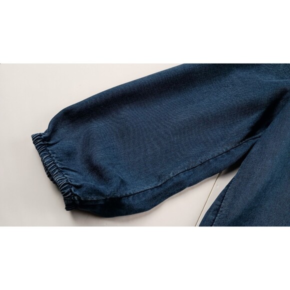 Banana Republic Chambray Blouse Top Boho Popover Size PXS Tie Front Ruffle Denim - Picture 4 of 8